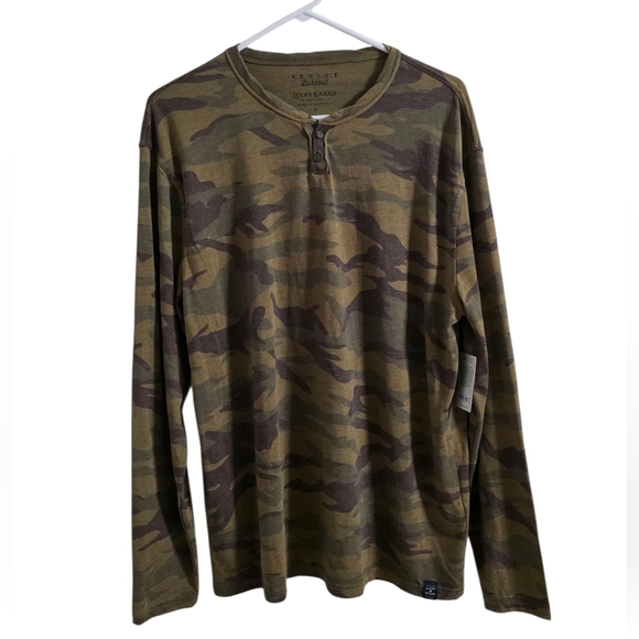 Lucky Brand Men's Camo Long Sleeve Tee Venice Burnout Size Large - Picture 1 of 5